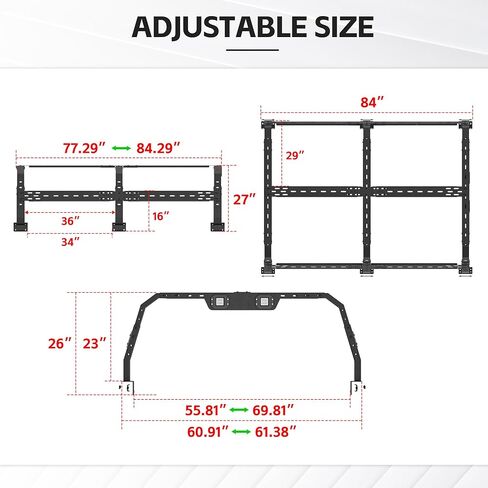 Adjustable Long Pickup Bed Racks Compatible with F150 F-250 F-350/ Silverado Sierra 1500/ 2500HD/ 3500HD/ Titan/Ram 1500/2500/3500/ Chevy S-10/ Sonoma/Lincoln Mark LT/Tundra/Dakota/Ranger in Saudi Arabia