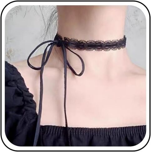 Vintage Hollow Lace Choker Necklace Black Tulle Lace Necklaces Long Satin Tail Tie Up Choker Necklaces Bow Tie Up Necklace Chain Jewelry for Women in Saudi Arabia