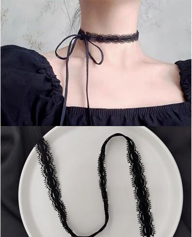 Vintage Hollow Lace Choker Necklace Black Tulle Lace Necklaces Long Satin Tail Tie Up Choker Necklaces Bow Tie Up Necklace Chain Jewelry for Women in Saudi Arabia