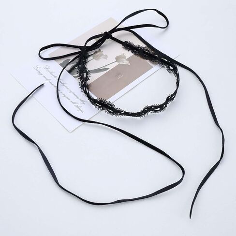 Vintage Hollow Lace Choker Necklace Black Tulle Lace Necklaces Long Satin Tail Tie Up Choker Necklaces Bow Tie Up Necklace Chain Jewelry for Women in Saudi Arabia