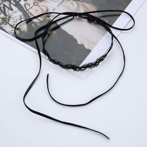 Vintage Hollow Lace Choker Necklace Black Tulle Lace Necklaces Long Satin Tail Tie Up Choker Necklaces Bow Tie Up Necklace Chain Jewelry for Women in Saudi Arabia