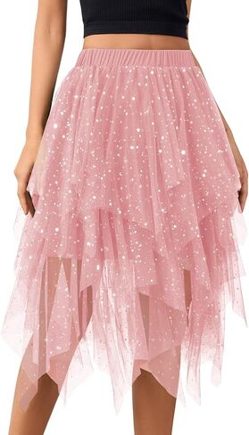 تنانير تول لوصيفة العروس للنساء تنورة خرافية على شكل حرف a منفوش بطبقات شبكية طويلة ميدي تنورة قصيرة لحفلات الهالوين in Kuwait