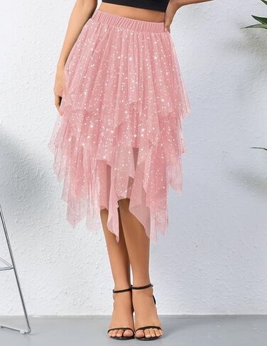 تنانير تول لوصيفة العروس للنساء تنورة خرافية على شكل حرف a منفوش بطبقات شبكية طويلة ميدي تنورة قصيرة لحفلات الهالوين in Kuwait