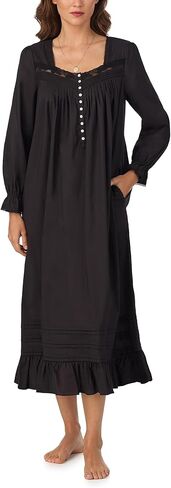 Eileen West Womens Sleepwear & Loungewear - Woven Lawn Collection - 100% Cotton Breathable Long Sleeve 50" Ballet Nightgown in Saudi Arabia