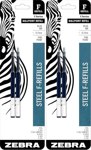 Zebra F-Series Ballpoint Stainless Steel Pen Refill, Fine Point, 0.7mm, Black Ink, 10-Count in Kuwait