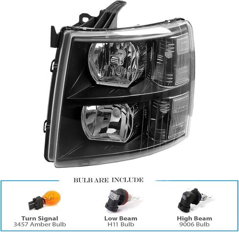Headlights Assembly W/Bulbs compatible with 2007-2013 Chevy Silverado 1500,07-14 Silverado 2500HD 3500 Headlights Headlamp Pair, Black Housing Amber Side in Kuwait