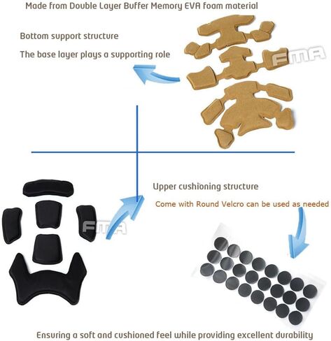 Tactical ACH Helmet Pads Kits Double Layer Buffer Memory Foam Replacement Padding Mat for MT ACH IBH AF Helmets in Saudi Arabia