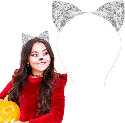 Glitter Cat Ears Headband Halloween Hair Band Cute Fancy Dress Cats Woman Headband Black Hair Hoop Cosplay Party Festival Costume in Saudi Arabia