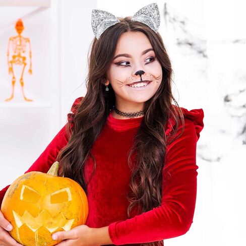 Glitter Cat Ears Headband Halloween Hair Band Cute Fancy Dress Cats Woman Headband Black Hair Hoop Cosplay Party Festival Costume in Saudi Arabia