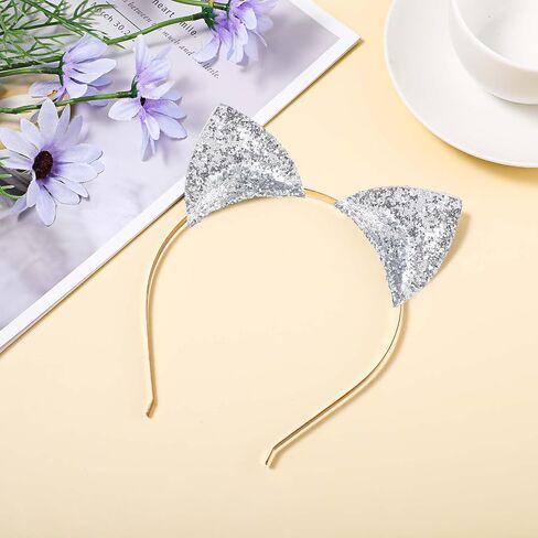 Glitter Cat Ears Headband Halloween Hair Band Cute Fancy Dress Cats Woman Headband Black Hair Hoop Cosplay Party Festival Costume in Saudi Arabia