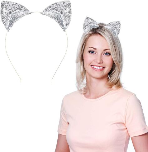 Glitter Cat Ears Headband Halloween Hair Band Cute Fancy Dress Cats Woman Headband Black Hair Hoop Cosplay Party Festival Costume in Saudi Arabia