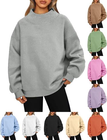 سويت شيرت كبير الحجم للنساء، سويت شيرت عصري عتيق بياقة وهمية، فضفاض مناسب لغطاء رأس Y2k، ملابس خريفية عصرية in Saudi Arabia