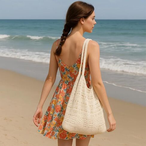 Crochet Beach Bag for Women, Cute Tote Bag Shoulder Purse for Travel Work Shopping Gym Picnic Vacation Beach Accessories in Saudi Arabia