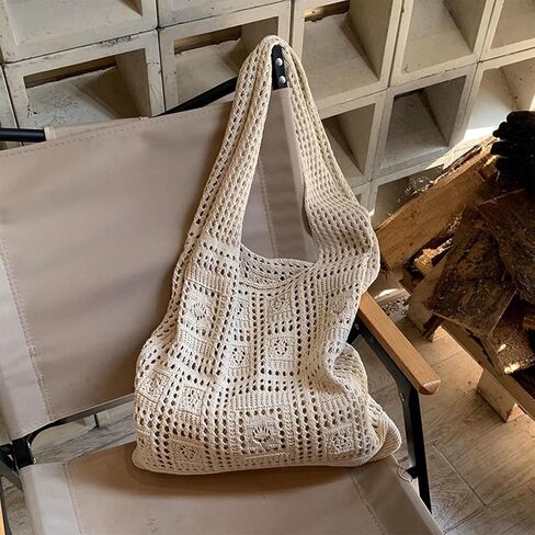Crochet Beach Bag for Women, Cute Tote Bag Shoulder Purse for Travel Work Shopping Gym Picnic Vacation Beach Accessories in Saudi Arabia