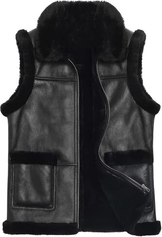 Men’s Real Sheepskin Shearling Leather Vest– B3 Aviator Sleeveless Lambskin Leather Vest Coat in Saudi Arabia