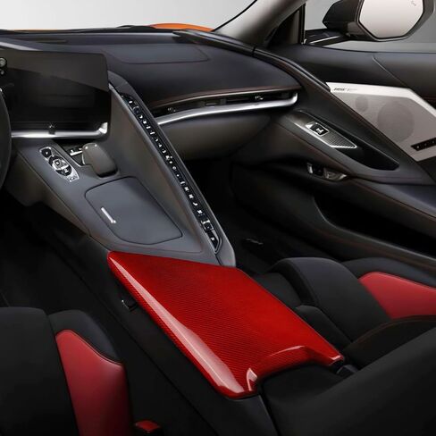 Real Carbon Fiber Gear Shift Side Protective Strip Covers - Gear Shift Side Protective Strip Covers, Durable Automotive Accessories for Corvette C8 2020-2025 Accessories (Red) in Saudi Arabia
