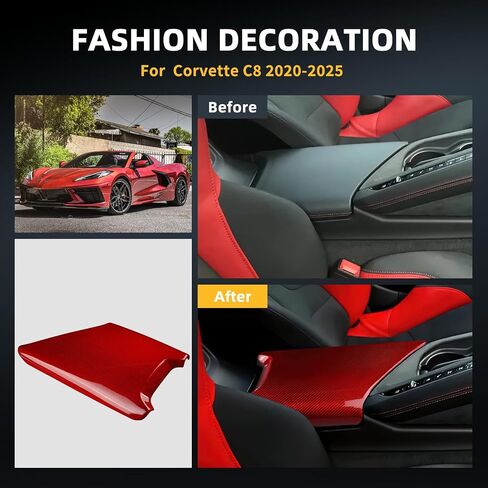 Real Carbon Fiber Gear Shift Side Protective Strip Covers - Gear Shift Side Protective Strip Covers, Durable Automotive Accessories for Corvette C8 2020-2025 Accessories (Red) in Saudi Arabia