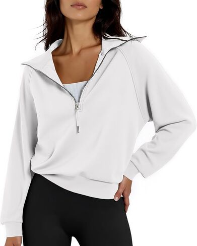 سويت شيرت نسائي قصير بنصف سحاب وربع سحاب وأكمام طويلة للارتداء الكاجوال in Kuwait