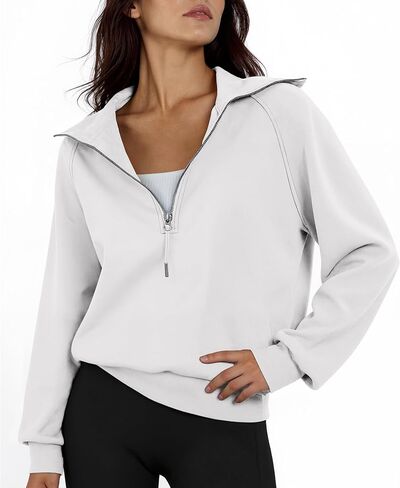 سويت شيرت نسائي قصير بنصف سحاب وربع سحاب وأكمام طويلة للارتداء الكاجوال in Kuwait