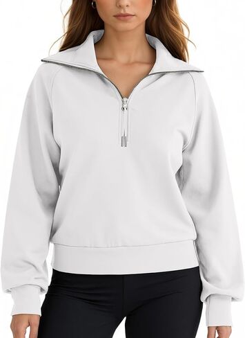 سويت شيرت نسائي قصير بنصف سحاب وربع سحاب وأكمام طويلة للارتداء الكاجوال in Kuwait