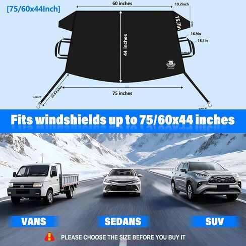 Winter Windshield Covers for Cars,Trucks, SUV,Heavy Duty 600D Oxford Fabric Frost Hails Windshield Protector Window Blanket,Car Windshield Cover for Ice and Snow Accessoires, Black,75/60Wx44D Inch in Kuwait