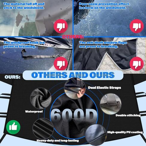 Winter Windshield Covers for Cars,Trucks, SUV,Heavy Duty 600D Oxford Fabric Frost Hails Windshield Protector Window Blanket,Car Windshield Cover for Ice and Snow Accessoires, Black,75/60Wx44D Inch in Kuwait