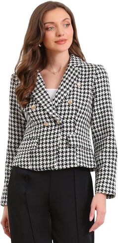 Allegra K Houndstooth Blazer for Women Notch Lapel Plaid Suit Jacket Long Sleeve Button Down Work Office Blazers in Saudi Arabia