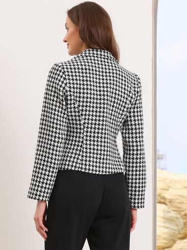 Allegra K Houndstooth Blazer for Women Notch Lapel Plaid Suit Jacket Long Sleeve Button Down Work Office Blazers in Saudi Arabia
