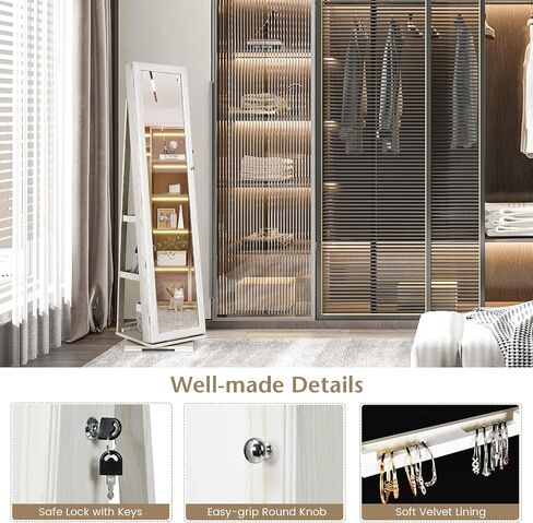Full Length Mirror with Storage, Lockable 360° Swivel Jewelry Cabinet Standing w/Inside Makeup Mirror & Back Shelves, Large Floor Stand up Mirrored Jewelry Armoire Organizer (Espresso) in Saudi Arabia