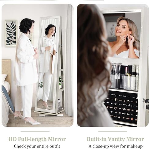 Full Length Mirror with Storage, Lockable 360° Swivel Jewelry Cabinet Standing w/Inside Makeup Mirror & Back Shelves, Large Floor Stand up Mirrored Jewelry Armoire Organizer (Espresso) in Saudi Arabia