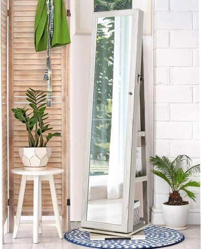 Full Length Mirror with Storage, Lockable 360° Swivel Jewelry Cabinet Standing w/Inside Makeup Mirror & Back Shelves, Large Floor Stand up Mirrored Jewelry Armoire Organizer (Espresso) in Saudi Arabia