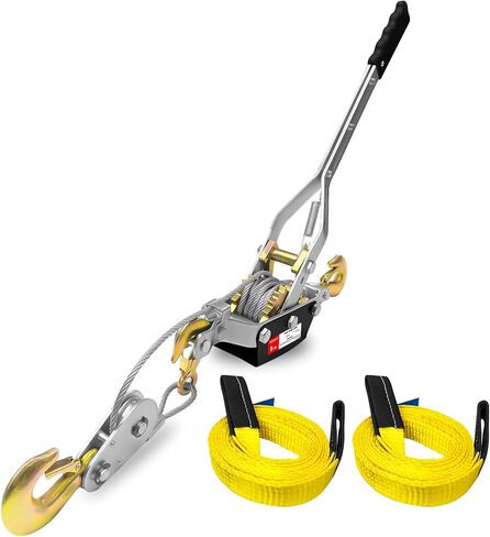 Come Along Winch 1 T Pulling Capacity 7 FT Steel Cable 2 Hooks Heavy Duty Ratchet Power Puller Tool with Dual Gears Automotive Hoist Cable Puller Ideal for Vehicle Rescue. in Saudi Arabia