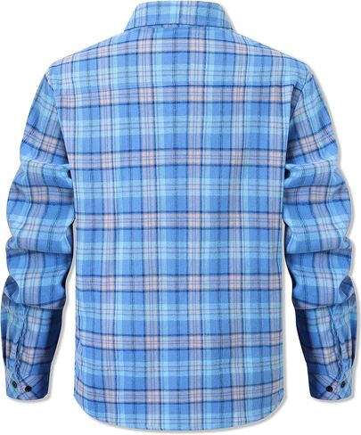 Cromoncent Mens Casual Flannel Shirts Long Sleeve Western Plaid Shirt with Double Chest Pockets,Blue Plaid,Large in Saudi Arabia