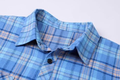 Cromoncent Mens Casual Flannel Shirts Long Sleeve Western Plaid Shirt with Double Chest Pockets,Blue Plaid,Large in Saudi Arabia