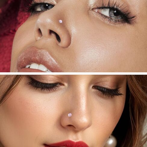 8Pcs Nose Rings Studs 20G Stainless Steel Nose Studs L Shaped Nostril Piercing Jewelry with Pink Cubic Zirconia for Women & Men in Saudi Arabia
