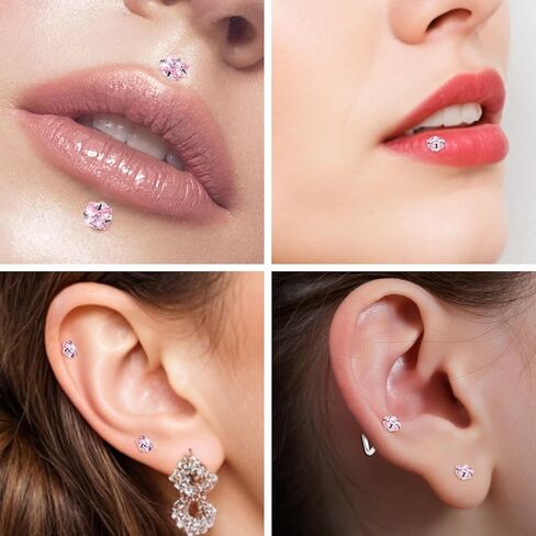 8Pcs Nose Rings Studs 20G Stainless Steel Nose Studs L Shaped Nostril Piercing Jewelry with Pink Cubic Zirconia for Women & Men in Saudi Arabia