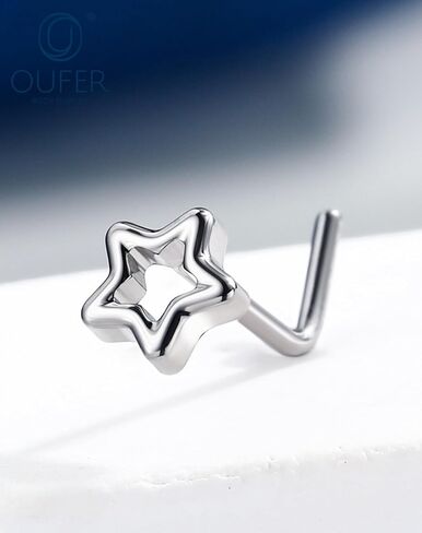 حلقات أنف من التيتانيوم للنساء من OUFER G23، 20 جرام على شكل حرف L، مجوهرات ثقب الأنف الدائرية على شكل نجمة in Saudi Arabia