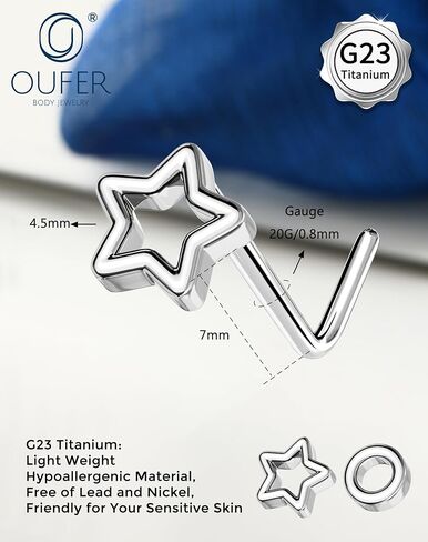حلقات أنف من التيتانيوم للنساء من OUFER G23، 20 جرام على شكل حرف L، مجوهرات ثقب الأنف الدائرية على شكل نجمة in Saudi Arabia