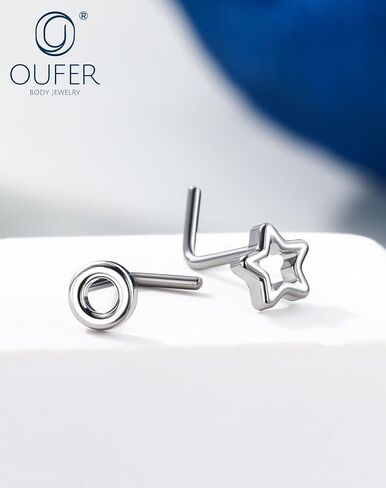حلقات أنف من التيتانيوم للنساء من OUFER G23، 20 جرام على شكل حرف L، مجوهرات ثقب الأنف الدائرية على شكل نجمة in Saudi Arabia