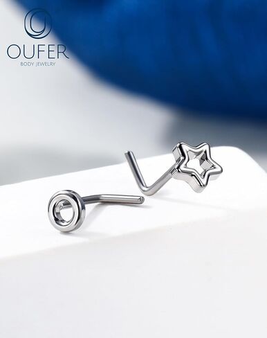 حلقات أنف من التيتانيوم للنساء من OUFER G23، 20 جرام على شكل حرف L، مجوهرات ثقب الأنف الدائرية على شكل نجمة in Saudi Arabia