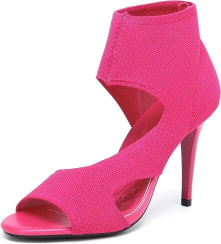 Women's Retro Peep Toe Sandals - Elegant Stiletto Heel Design with Breathable Mesh Knit Upper, Comfortable Elastic Casual Sandals for Daily Wear in Saudi Arabia