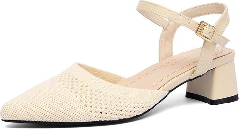 Women's Knit Pointed Toe Chunky Heel Sandals - Chunky Block Heel Summer Shoes, Breathable Sandals for Business and Daily Wear in Saudi Arabia