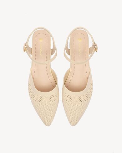 Women's Knit Pointed Toe Chunky Heel Sandals - Chunky Block Heel Summer Shoes, Breathable Sandals for Business and Daily Wear in Saudi Arabia