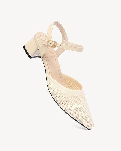 Women's Knit Pointed Toe Chunky Heel Sandals - Chunky Block Heel Summer Shoes, Breathable Sandals for Business and Daily Wear in Saudi Arabia