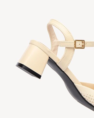 Women's Knit Pointed Toe Chunky Heel Sandals - Chunky Block Heel Summer Shoes, Breathable Sandals for Business and Daily Wear in Saudi Arabia