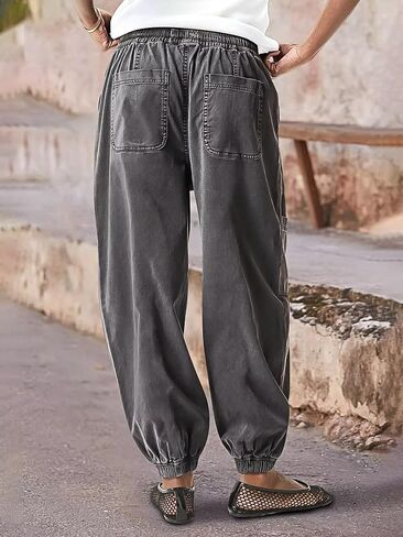 سراويل طيور النحام النسائية ذات الساق المستقيمة عالية الارتفاع برميل الساق البضائع الرباط جيوب متعددة اقتصاص بنطال رياضي in Kuwait