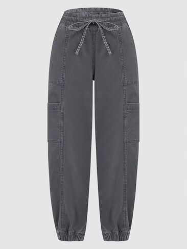 سراويل طيور النحام النسائية ذات الساق المستقيمة عالية الارتفاع برميل الساق البضائع الرباط جيوب متعددة اقتصاص بنطال رياضي in Kuwait