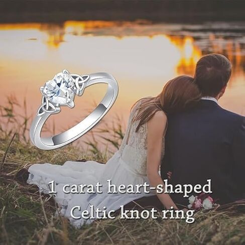 DIYA 1CT Moissanite Heart/Square Celtic Rings for Women 925 Sterling Silver Celtic Knot Engagement Wedding Band Promise Anniversary Valentine's Day Christmas Jewelry Gifts for Her Wife Size 6-9 in Saudi Arabia