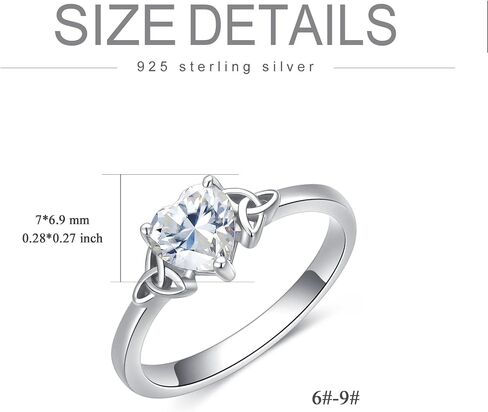 DIYA 1CT Moissanite Heart/Square Celtic Rings for Women 925 Sterling Silver Celtic Knot Engagement Wedding Band Promise Anniversary Valentine's Day Christmas Jewelry Gifts for Her Wife Size 6-9 in Saudi Arabia