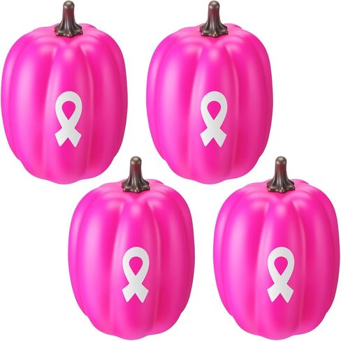 4 Pcs Breast Cancer Awareness Decorations Artificial Pumpkins Bulk Rose Red Faux Foam Pumpkins with Pink Ribbon Pattern for Fall Halloween Table Centerpieces Breast Cancer Party Decor in Saudi Arabia